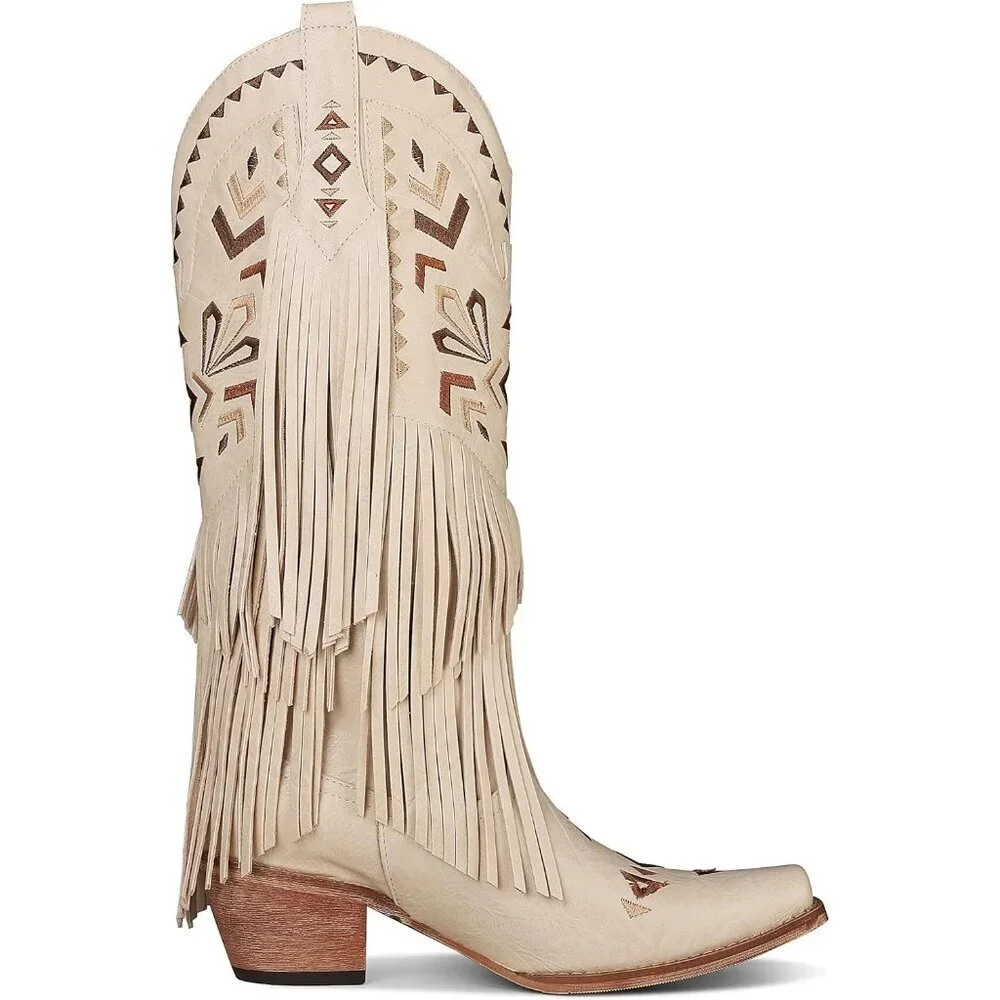 Cowboy Boots for Women Retro Pointed Toe Pull On Block Chunky Heel Embroided - Picture 3 of 7